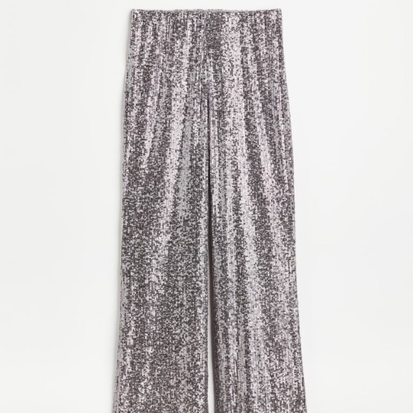 H&M silver sequin pants with elastic waistband  NWT - Picture 4 of 6